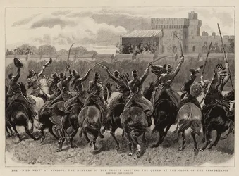 Het Wilde Westen in Windsor, de Leden van de Troupe groeten de Koningin aan het Einde van de Voorstelling